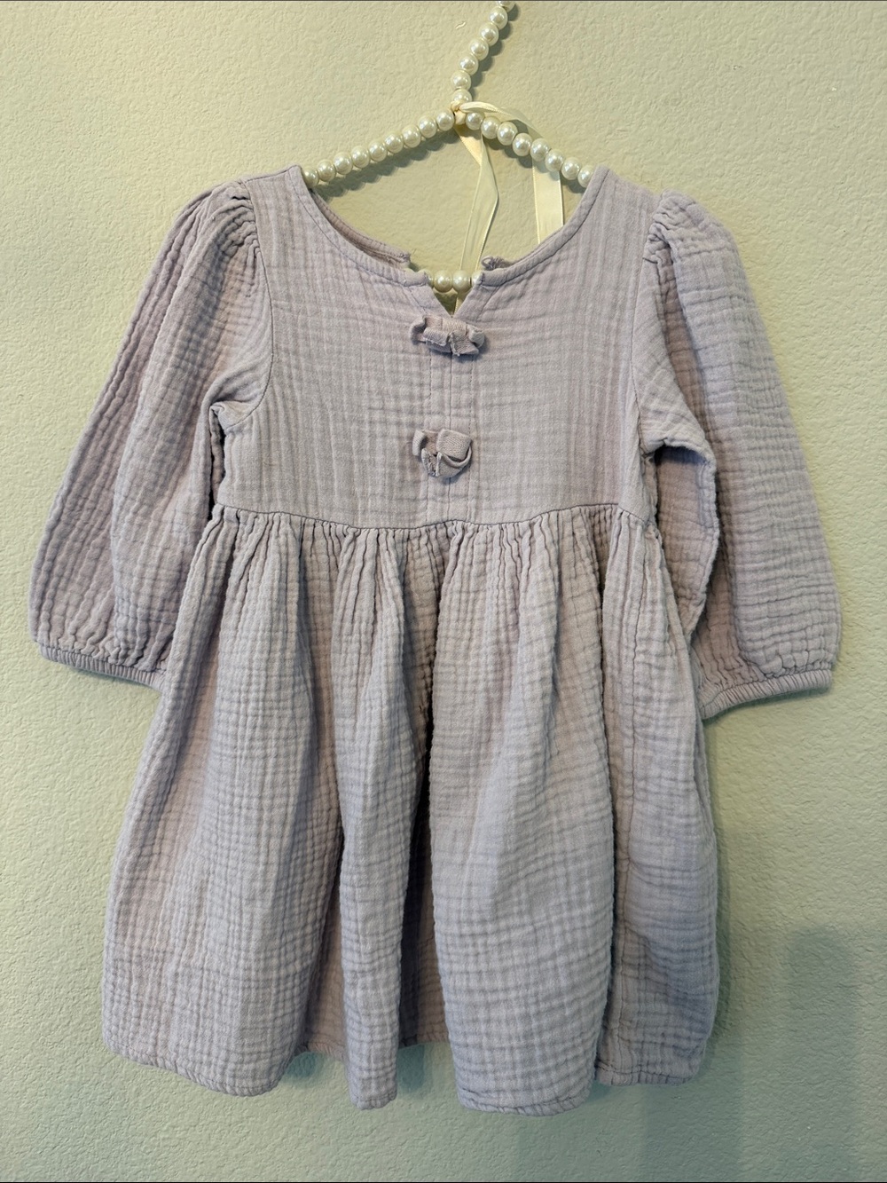 Girls' Lavender Long-Sleeve Gauze Dress